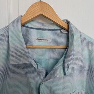 Tommy Bahama Mens 3XL Hawaiian Palm Leaf Short Sleeve Button Down Shirt Blue